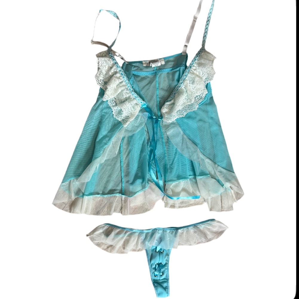 The escante collection 2 piece set babydoll top and thong corset lace up sexy